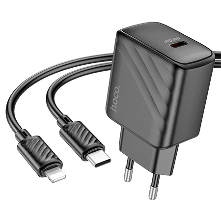 Сетевое зарядное устройство HOCO CS22A PD30W charger set(C to iP) Black (6942007609920) - Фото 1