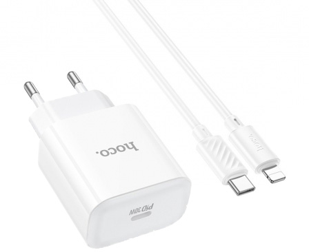 Сетевое зарядное устройство HOCO C76A Pro PD30W charger set (C to iP)(EU) White (6942007616317) - Фото 1