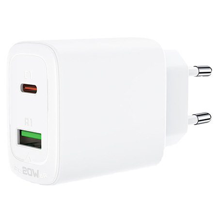 Сетевое зарядное устройство AceFast A25 PD20W (USB-C+USB-A) White (6974316281214) - Фото 1