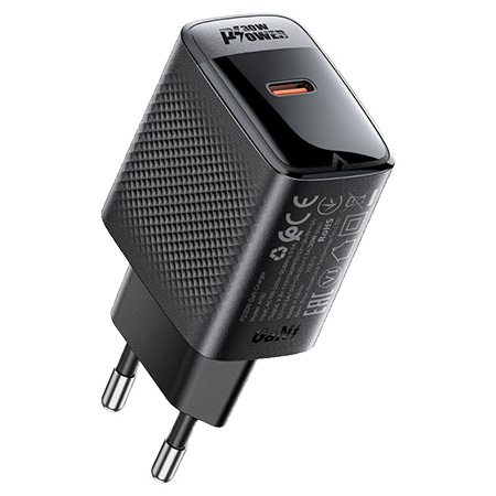 Сетевое зарядное устройство AceFast A102 PD30W GaN single USB-C charger (EU) Black (6974316283287) - Фото 1