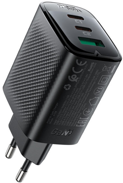 Мережевий зарядний пристрій AceFast 3xUSB 67W (2xUSB-C+USB-C) Gan A108 Fast Charger Black (6974316284048) - Фото 1