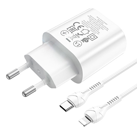Сетевое зарядное устройство HOCO N22 Jetta PD25W charger set (Type-C to iP)(EU) White (6931474760074) - Фото 1