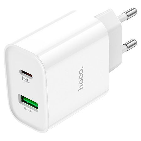 Сетевое зарядное устройство HOCO C80A Plus Rapido PD20W+QC3.0 White (6931474779885) - Фото 1