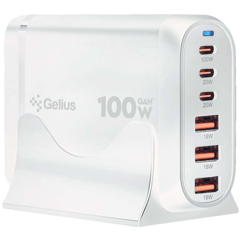 Сетевое зарядное устройство Gelius Force GaN 100W GP-HC063 3USB-A + 3Type-C White (99741) - Фото 1