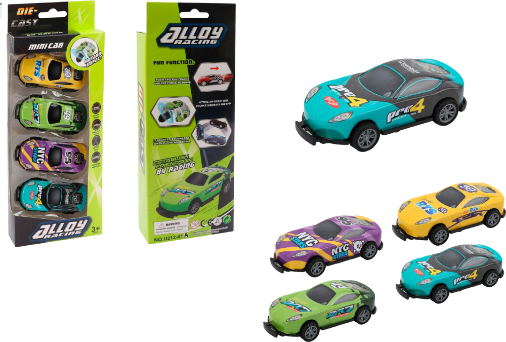 Автотранспорт ALLOY RACING Набір Трюкових інерційних машинок стрибаючіх 4 шт. (U212-41A) - Фото 1
