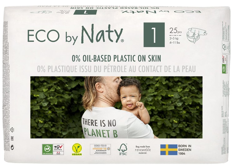 Одноразовые подгузники Eco By Naty Органические Размер 1 (2-5 кг) 25 шт. (178358) - Фото 1