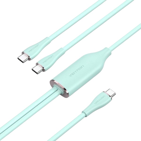 Кабель синхронизации данных Vention USB 2.0 Type-C M - 2хType-C M, 5A ,1.5м Green Silicone Type (CTMGG) - Фото 1
