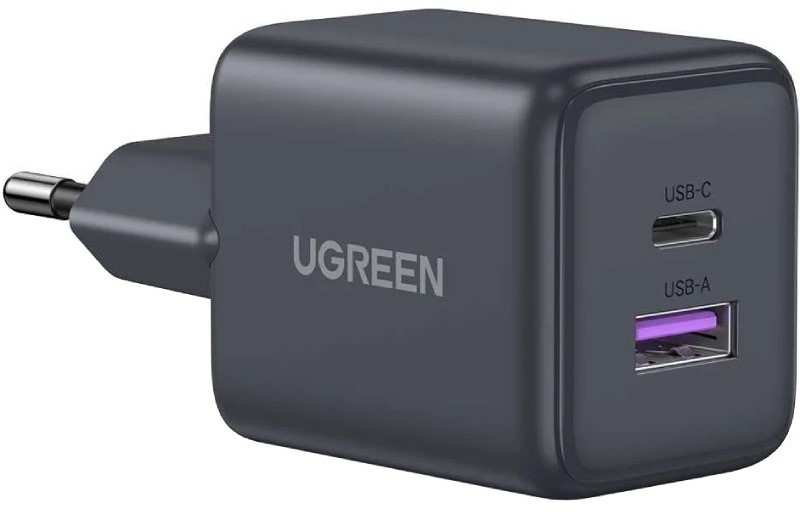 Сетевое зарядное устройство UGREEN 2xUSB 30W USB-A + USB-C X516 Gan Gray (55539) - Фото 1