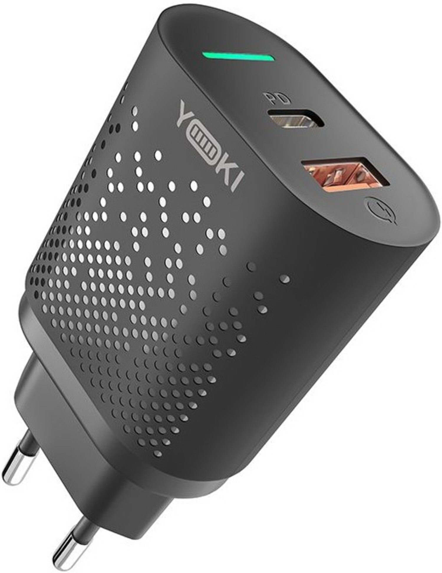 Сетевое зарядное устройство YOKI Led Series 20W Black (YK-20PD+QC) - Фото 1