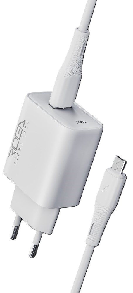 Мережевий зарядний пристрій Ridea Rapid 1USB QC 18W+Micro White (RW-18123) - Фото 1