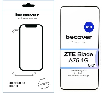 Защитное стекло для смартфона BeCover for ZTE Blade A75 4G 10D Black (713578) - Фото 1
