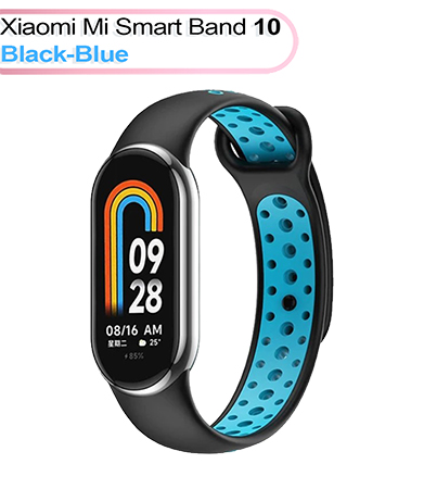 Ремешок для фитнес-браслета BeCover Vents Style Becover for Xiaomi Mi Smart Band 10 Black-Blue (713627) - Фото 1