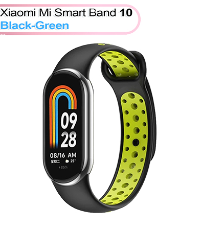 Ремешок для фитнес-браслета BeCover Vents Style Becover for Xiaomi Mi Smart Band 10 Black-Green (713629) - Фото 1