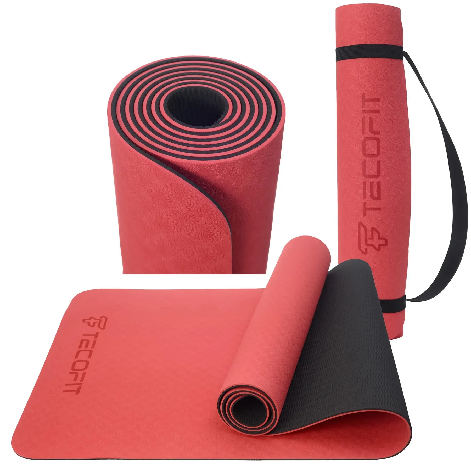 Коврик для йоги и фитнеса TECOFIT Dual Color TPE Mat 183х61х0.6 см Red/Black (TOP18013825/2) - Фото 1