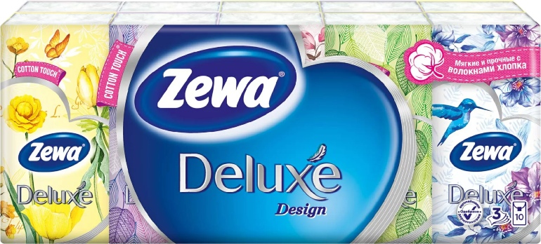 Платочки бумажные Zewa Deluxe 10 (7322540043440) - Фото 1