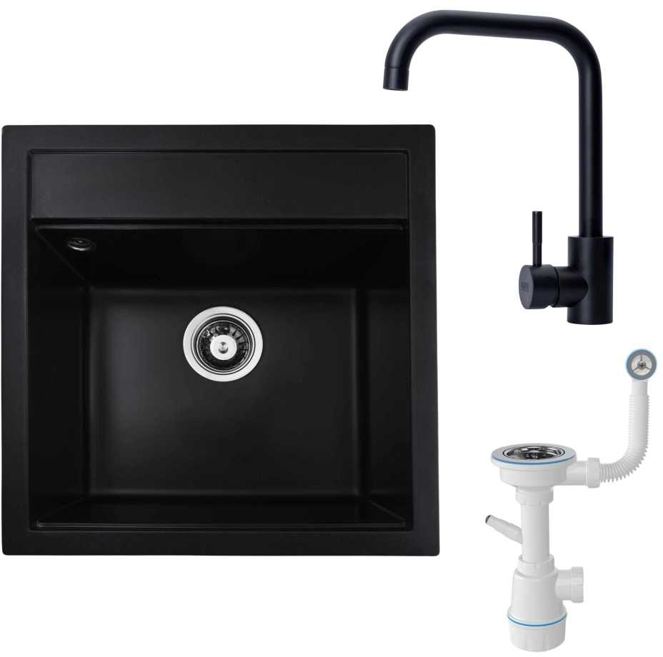 Мойка кухонная+смеситель VALESO 5149 черный +сифон 1041 +BG77 черный - Фото 1