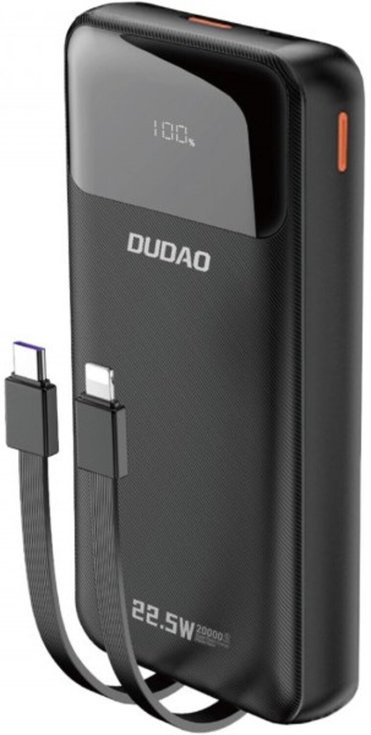 Батарея мобильная Dudao K15Pro Built-in Cables 20000mAh PD 22.5W Black (6977196682430)