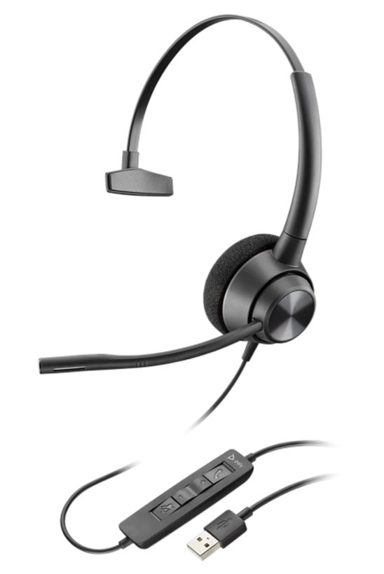 Гарнитура проводная Poly On-ear EncorePro 310, USB-A Black (767G1AA) - Фото 1
