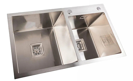 Мойка кухонная Platinum Handmade HDB 780х430х230 на две чаши (квадратный сифон, 3.0/1.0) - Фото 1