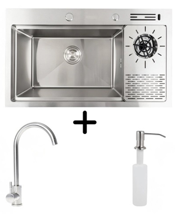 Мойка кухонная+смеситель+дозатор VALESO 78х46 Platinum Handmade нержавейка + колландер - Фото 1