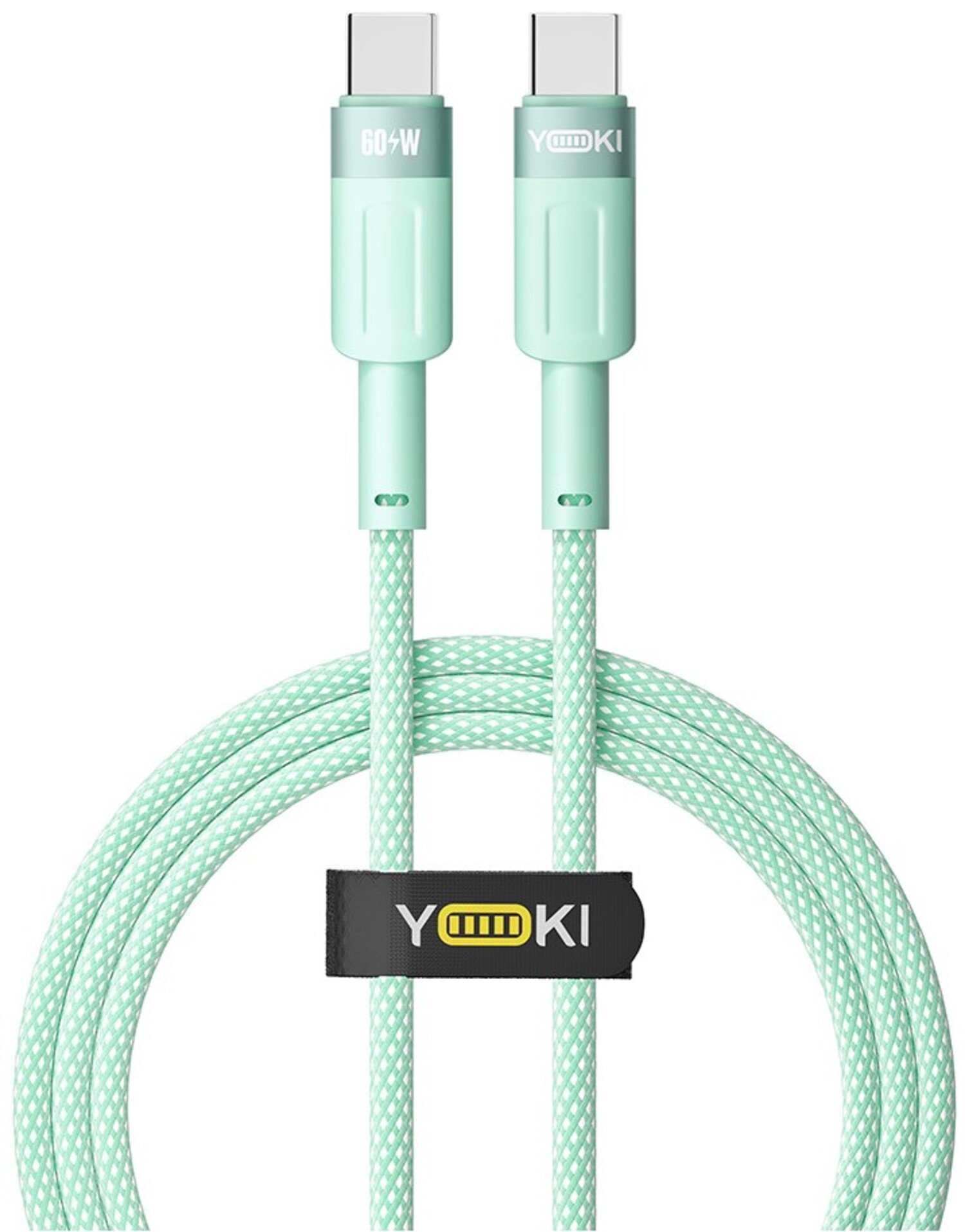 Кабель синхронизации данных YOKI STYLE Type-C to Type-C 60W 1.2m Green (YK-ST41) - Фото 1