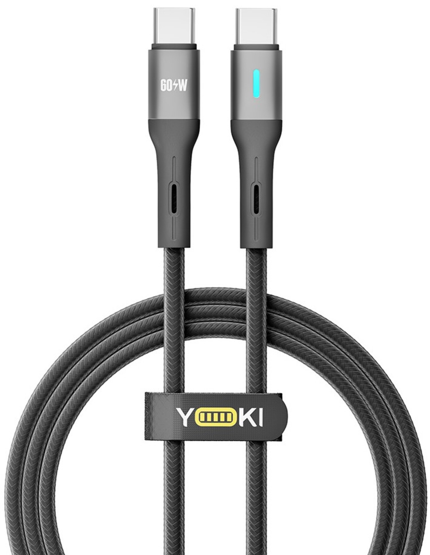 Кабель синхронизации данных YOKI LED Type-C to Type-C 60W 1.2m Black (YK-LE17) - Фото 1
