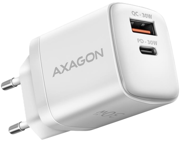 Мережевий зарядний пристрій AXAGON QC3.0,4.0/AFC/FCP/PPS/Apple + PD type-C, 30W White (ACU-PQ30W) - Фото 1