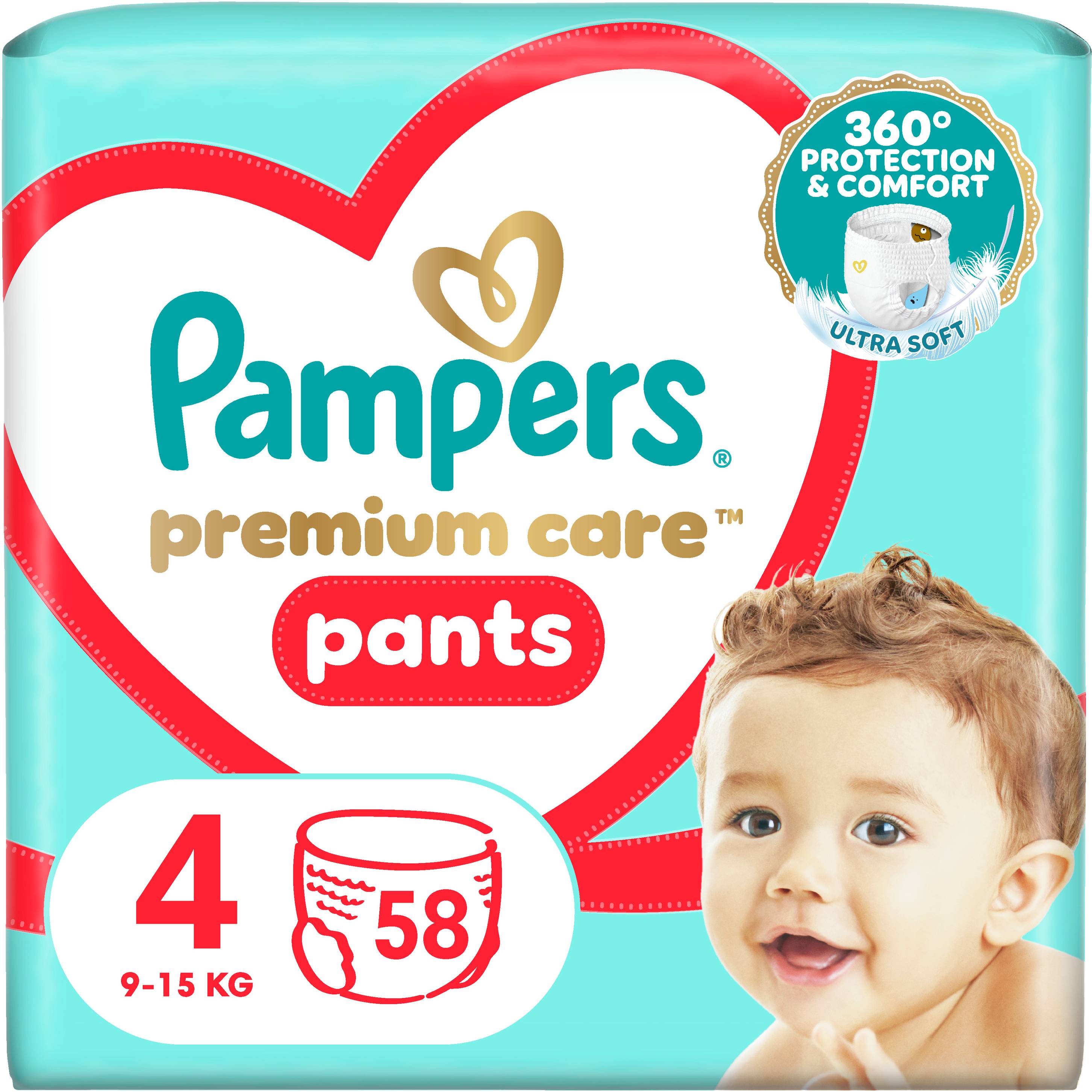 Одноразовые подгузники-трусики Pampers Premium Care Pants Размер 4 (9-15 кг) 58 шт. (80836077) - Фото 1