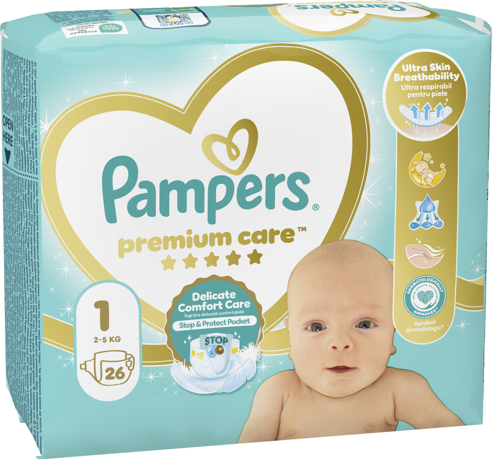 Одноразовые подгузники Pampers Premium Care Размер 1 (2-5 кг), 26 шт. (80789566) - Фото 1