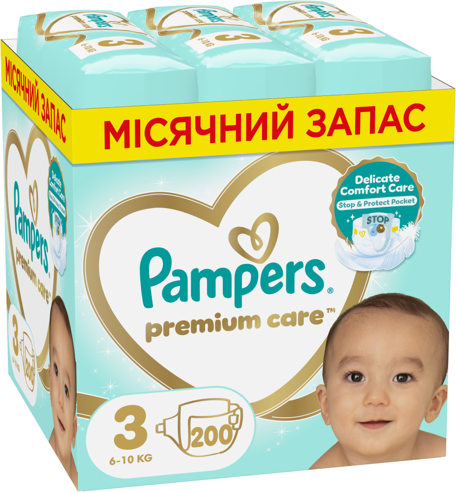Одноразовые подгузники Pampers Premium Care Размер 3 (6-10 кг), 200 шт. (80789143) - Фото 1