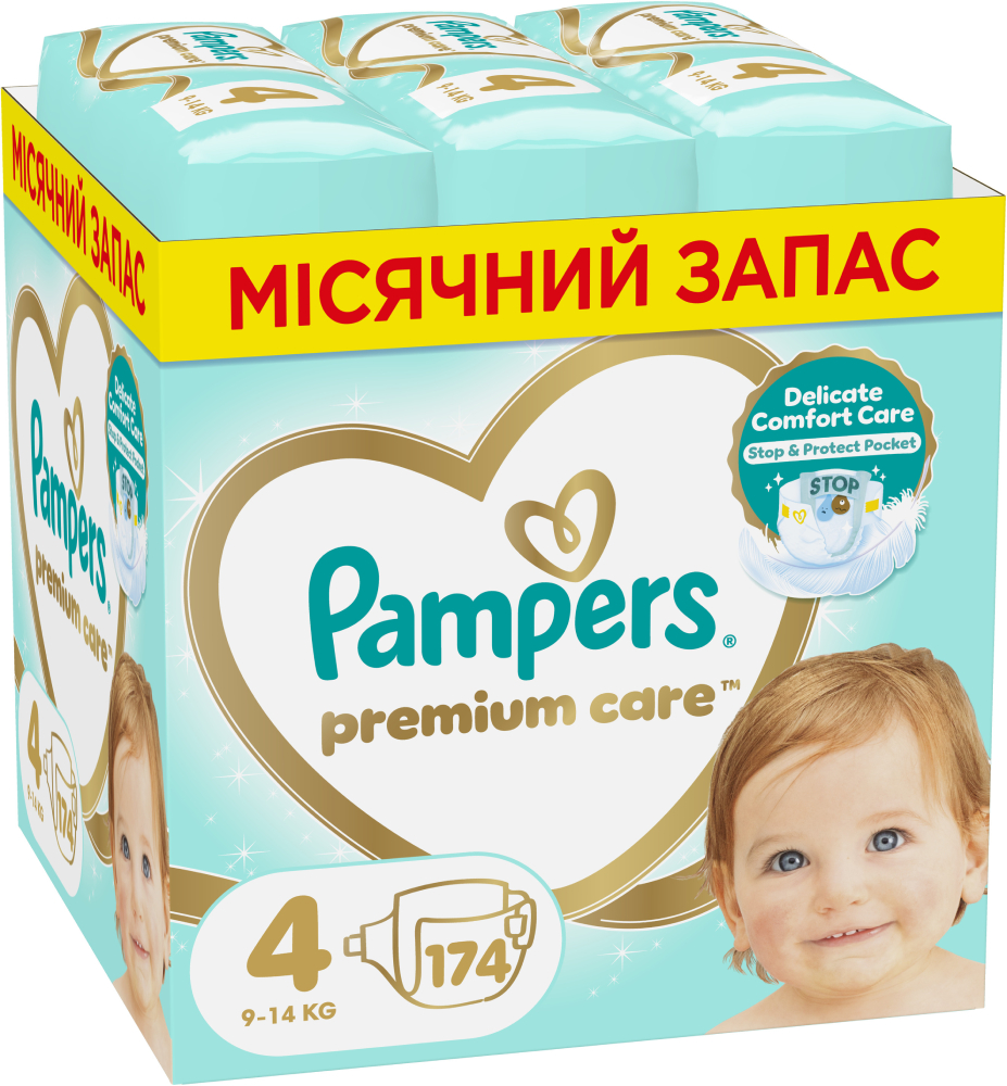 Одноразовые подгузники Pampers Premium Care Размер 4 (9-14 кг), 174 шт. (80789145) - Фото 1