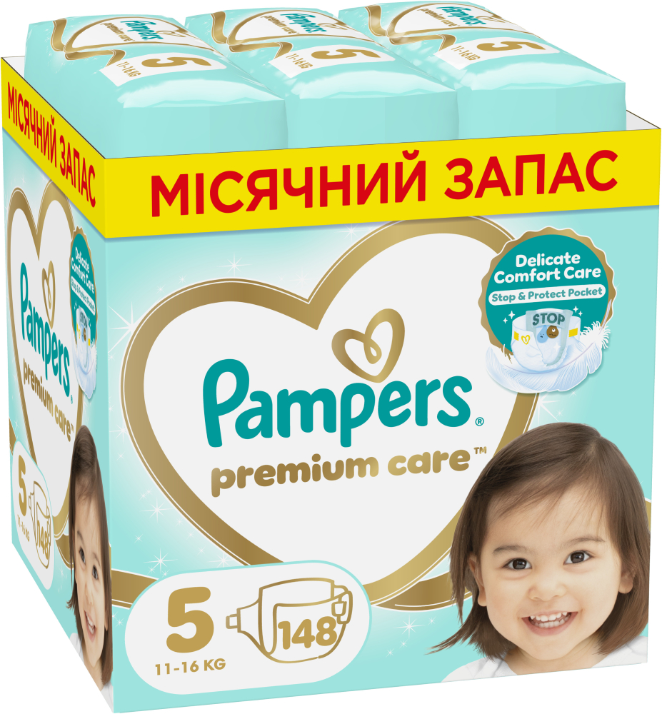 Одноразовые подгузники Pampers Premium Care Размер 5 (11-16 кг), 148 шт. (80789192) - Фото 1