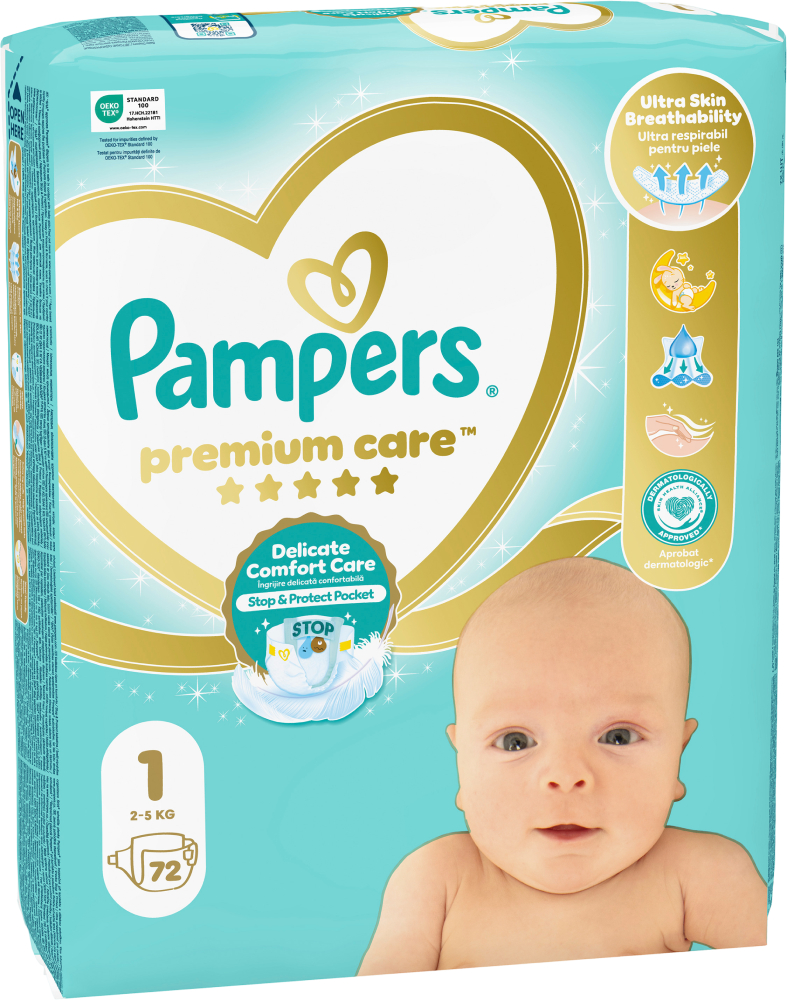 Одноразовые подгузники Pampers Premium Care Размер 1 (2-5 кг), 72 шт. (80789565) - Фото 1