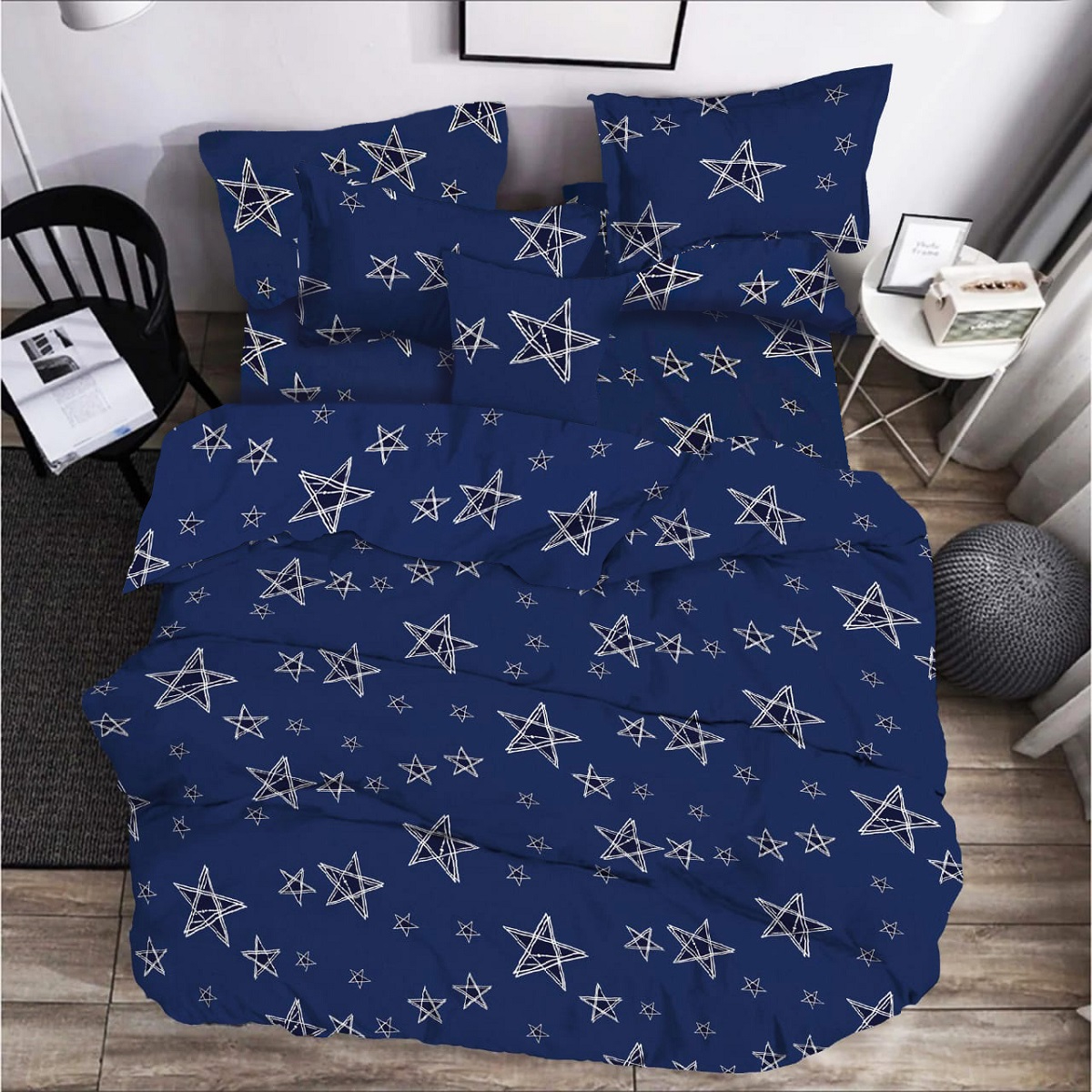 Комплект постільної білизни Zastelli Stars on blue бязь 175х210 Синій (20872) - Фото 1