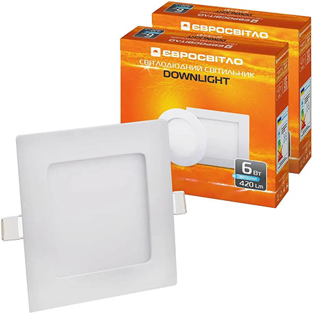 Купити Світлодіодний світильник Євросвітло точковий врізний 6Вт квадрат LED-S-120-6 4200К 2 шт. (000056840) - Фото 1 Світлодіодний світильник Євросвітло точковий врізний 6Вт квадрат LED-S-120-6 4200К 2 шт. (000056840) - Фото 1