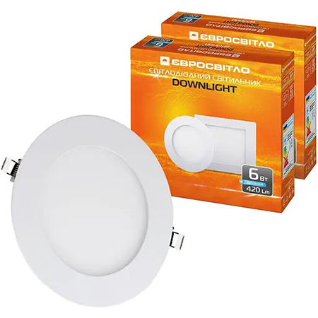 Купити Світлодіодний світильник Євросвітло точковий врізний 6Вт коло LED-R-120-6 4200К 2 шт. (000056842) - Фото 1 Світлодіодний світильник Євросвітло точковий врізний 6Вт коло LED-R-120-6 4200К 2 шт. (000056842) - Фото 1