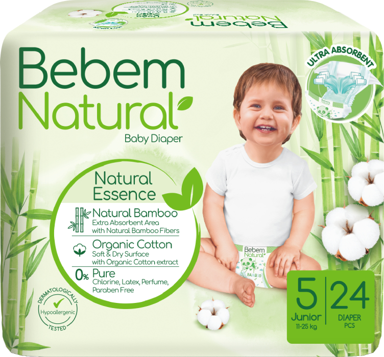 Одноразовые подгузники Bebem Natural 5 junior 11-18 кг 24 шт. (8690536806034) - Фото 1