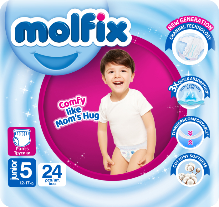 Одноразовые подгузники-трусики Molfix 5 junior 12-17 кг TWIN 24 шт. (8690536842636) - Фото 1