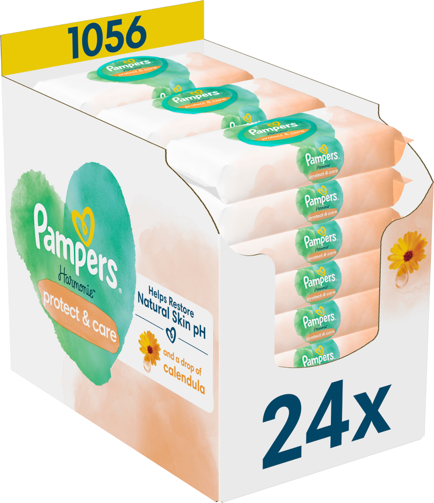 Вологі серветки для немовлят Pampers Harmonie Protect&Care з календулою, 1056 шт. (24* 44 шт.) (80770637) - Фото 1