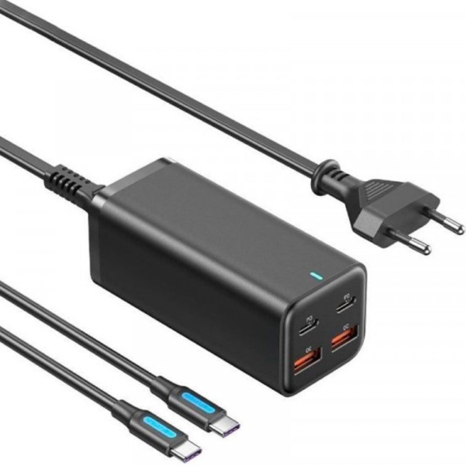 Сетевое зарядное устройство Vention 4xUSB 100W PD3.0/QC 3.0/GaN Black (FBSBG-EU) - Фото 1
