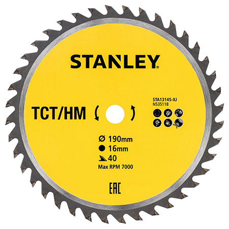 Диск пильний Stanley TCT/HM 190 х 16  мм (STA13145) - Фото 1