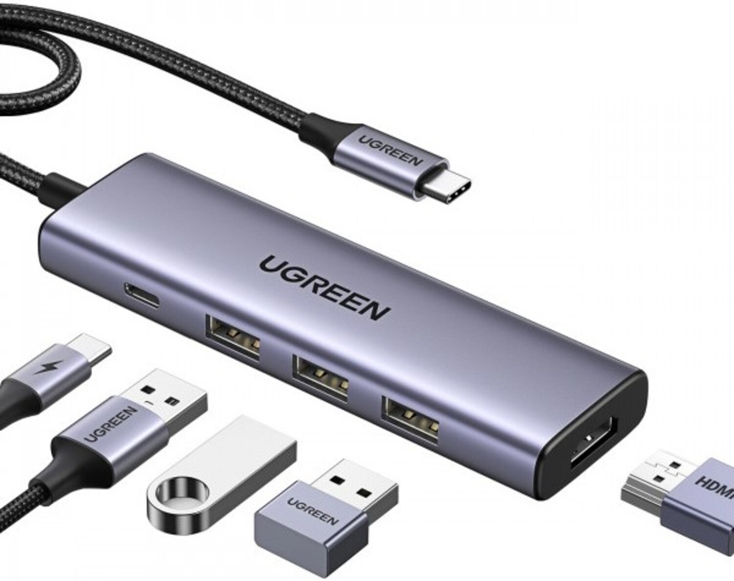 Купить Хаб USB UGREEN USB3.1 Type-C HDMI 60Hz/3xUSB-А 3.0/Type-C/PD 100W 5-in-1 CM511 (15597) - Фото 1 Хаб USB UGREEN USB3.1 Type-C HDMI 60Hz/3xUSB-А 3.0/Type-C/PD 100W 5-in-1 CM511 (15597) - Фото 1
