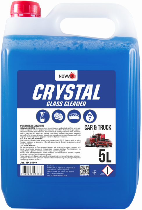 Очисник для авто NOWAX скла CRYSTAL Glass Cleaner 5 л концентрат 1:10 (NX05140) - Фото 1