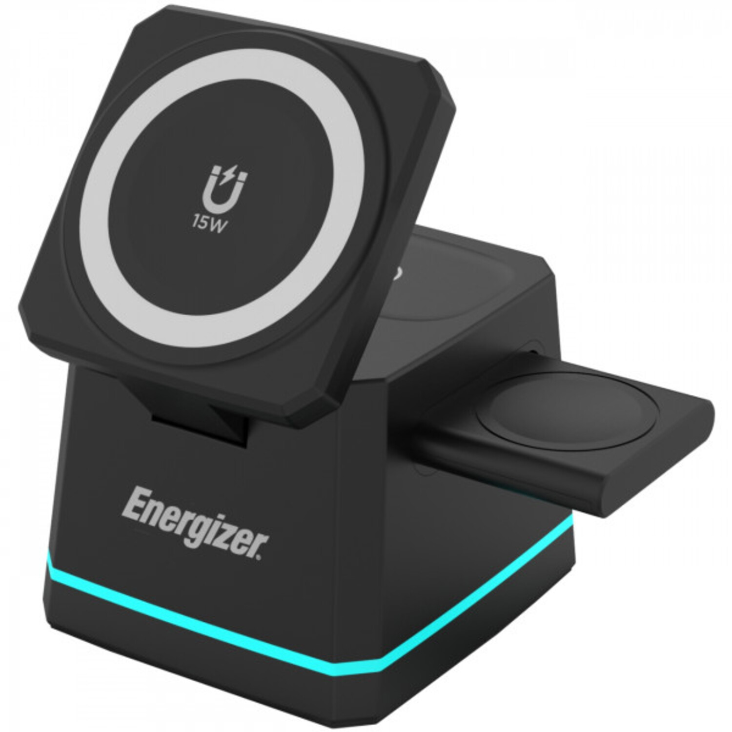 Бездротовий зарядний пристрій Energizer 15W 3-in-1 Magnetic Wireless Fast Charger Black (WCP307) - Фото 1