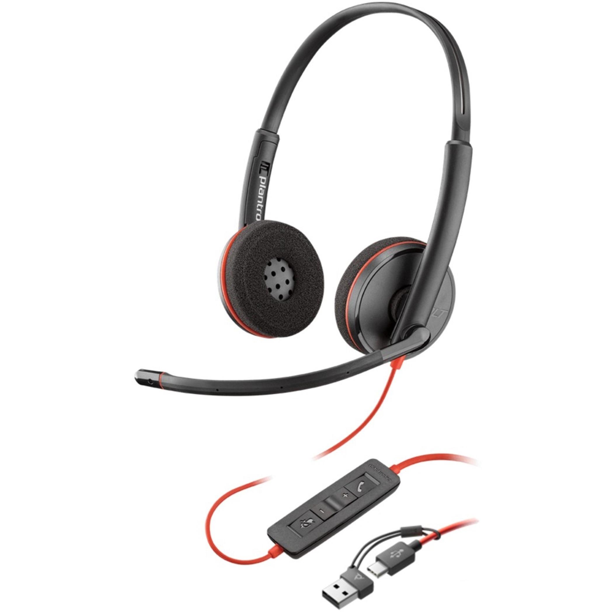 Гарнитура проводная Poly On-ear Blackwire 3220 Black (8X228AA) - Фото 1