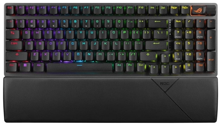 Клавиатура беспроводная игровая Asus ROG Strix Scope II, 96key, NX Snow, USB-A/WL/BT, EN/UK, RGB Black (90MP037A-BKMA00) - Фото 1