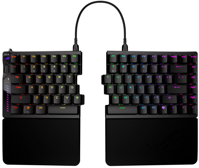 Клавиатура беспроводная игровая Asus ROG Falcata split 83key Magnetic Switch USB-A/WL/BT EN RGB Black - Фото 1