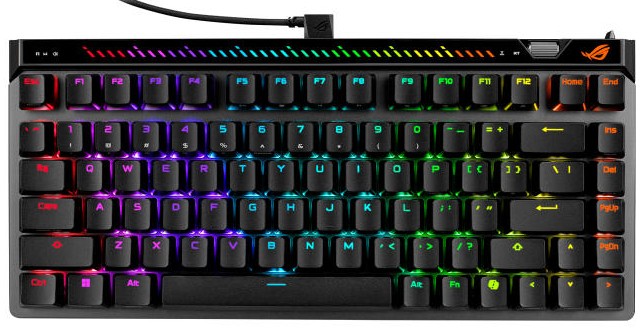 Клавіатура дротова ігрова Asus ROG Falchion Ace 75 HE, 83key, HFX  V2 Magnetic Switches, USB-A, EN, RGB Black (90MP047H-BKUA20)