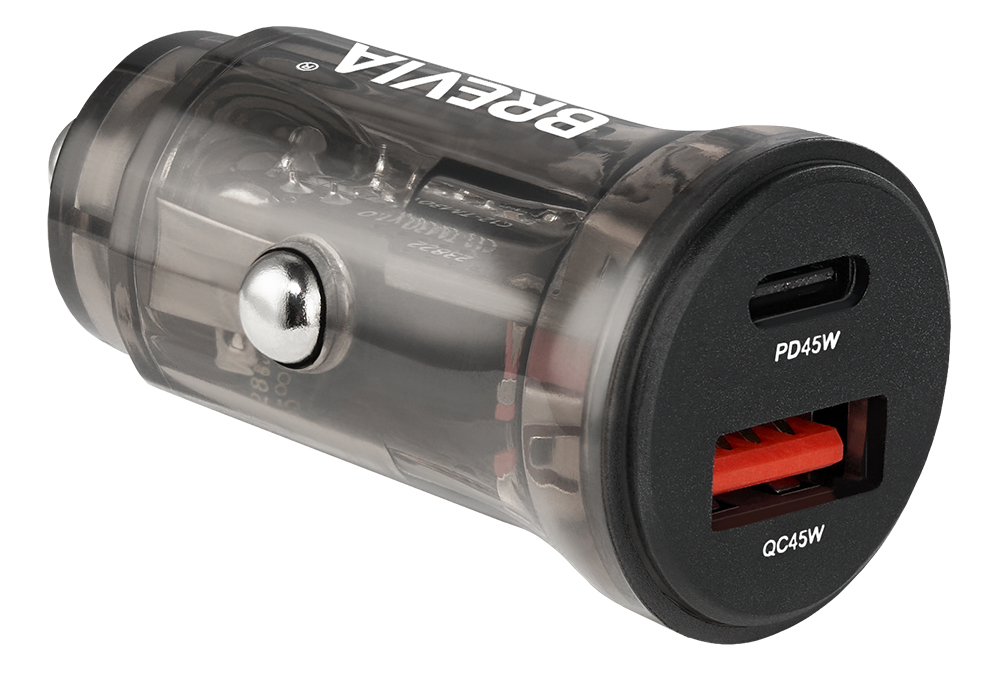 Купити Автомобільний зарядний пристрій Brevia ePower DualCharge 45W 1xUSB-C+1xUSB-A, Transparent Black (46145CAB) - Фото 1 Автомобільний зарядний пристрій Brevia ePower DualCharge 45W 1xUSB-C+1xUSB-A, Transparent Black (46145CAB) - Фото 1