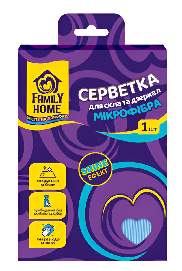 Салфетка бытовая Family Home д/стекла и дз из микроф Shine Эффект 1 шт. (4820268101648) - Фото 1